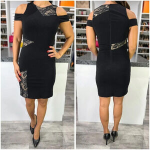 Nicole Miller Black Lace Open Shoulder Cocktail Dress $395